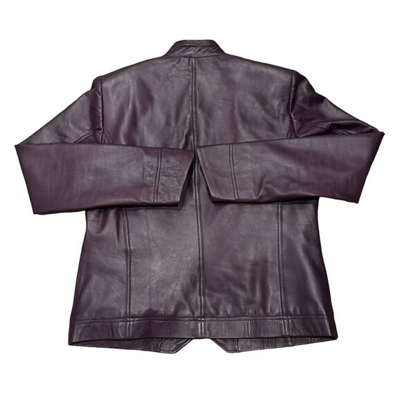 Noora Women's Vintage Lambskin Moto Jacket Eggplant Size L - Picture 2 of 10